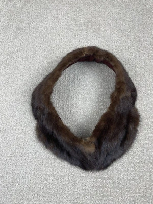 Vintage 50s Mink Fur Collar Brown Hook Closure Neck Warmer Scarf Satin Lined - Image 1 of 4
