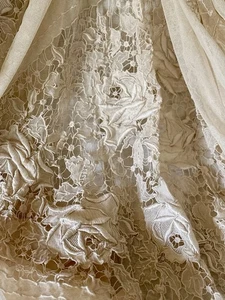 Stunning Antique French Floral Roses Silk Embroidered Net Tulle Lace Bed Cover - Picture 1 of 21
