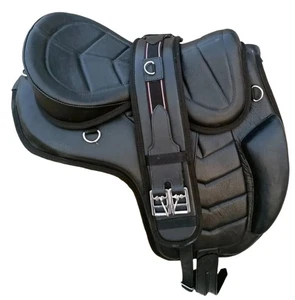 Sella per cavallo senza alberi in pelle nera comoda flessibile design GP taglia 16 17 - Foto 1 di 6