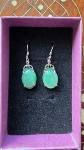 Genuine Beautiful 10.85ct Green Jadeite Jade (Type A) 925 Silver Dangled Earring - Picture 1 of 10