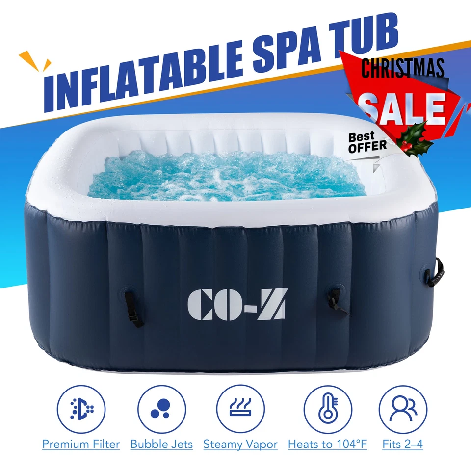Bañera de hidromasaje inflable portátil CO-Z spa con cubierta 120 Air Jet 2-4 personas cuadrada azul Foto 1 de 4
