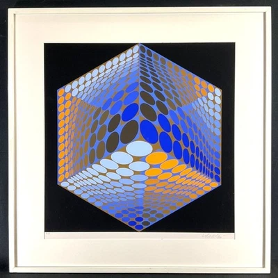 Victor Vasarely “Tupa-3” Serigrafia Assinada, Op Art, 8/75, Cubo Geométrico, Emoldurado - Imagem 1 de 4