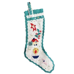 Antique  Handmade Felt & Sequin Beaded Christmas Stocking Large 15” - Picture 1 of 5