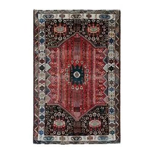 Alfombra anudada a mano Zoroastrian Sheeraz roja vintage 5'9"x9'1 limpia toda lana R20651 - Imagen 1 de 6