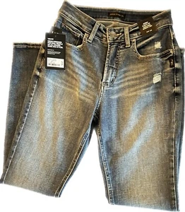 Jeans donna argento Avery curvy fit gambe alte 27x29 nuovi con etichetta prezzo al dettaglio - Foto 1 di 5
