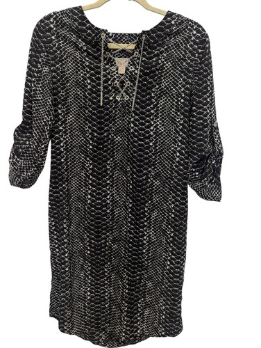 Abito donna Michael Kors nero bianco stampa serpente lunghezza ginocchio manica 3 4 piccolo