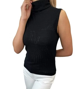 Christian Dior Vintage 2002 Logo Knit Tank Top Rollkragen #38 schwarz Wolle - Bild 1 von 12