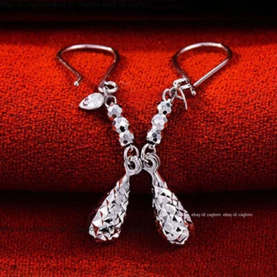 Pendientes brillantes colgantes PT950 platino puro 950 para mujer gota de lluvia de la suerte 2,64-2,9 g Foto 1 de 4