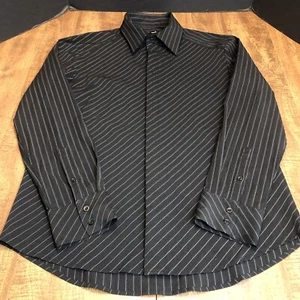 Camicia 7 Diamanti Nera Gessato Uomo XL Bottone Nascosto Rockabilly Elegante - Foto 1 di 16