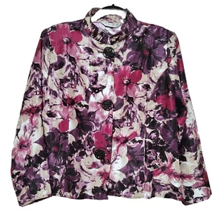 Womens Petites PL Blouse Draper's & Damon's Purple Floral Button Up New - Picture 1 of 9