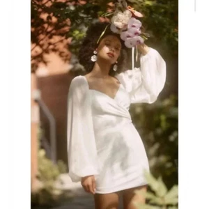 NWT BHLDN Caton Long Sleeve Mini Dress in White Anthropologie Wedding Bridal 4 - Picture 1 of 12