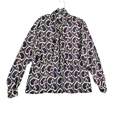 Vintage Leslie Fay Womens 16 Satin Paisley Blouse Long Sleeve Scarf - Image 1 of 4