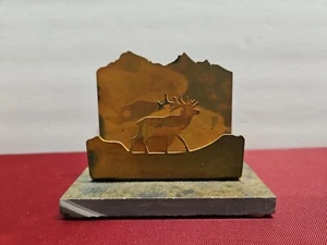 Rustic Lodge Metal/Quarry Stone Businesses Card/Mail Holder With Dear - Picture 1 of 10