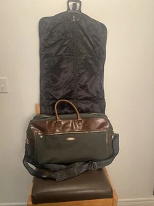 SAMSONITE Travel Luggage Canvas Green/ Leather Handle With garment Bag - Picture 1 of 12