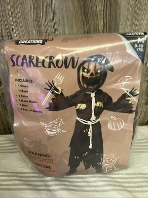 Spooktacular Creations Child 8-10 Years Scary Scarecrow Pumpkin Face Robe Gloves - Image 1 of 4