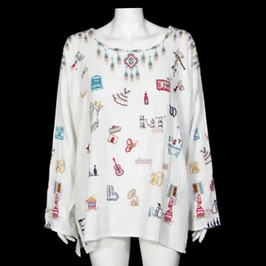New Johnny Was Rondo Blouse Americana Embroidered Blouse Top White size M - 544 - Picture 1 of 7
