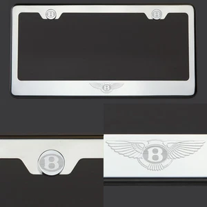 T304 Chrome Polished Bentley Logo Laser Etched Engraved license Plate Frame Tag - Bild 1 von 6