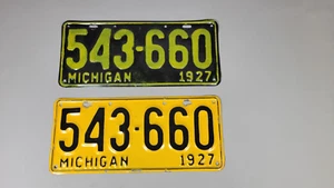 PAR DE PLACAS DE MATRÍCULA DE Michigan de 1927 necesita ser restauradas de metal - Imagen 1 de 2