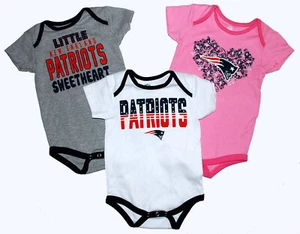 New England Patriots BABY Girl 3-pak of shortsleeve pink sweet bodysuits NFL NWT - Picture 1 of 6
