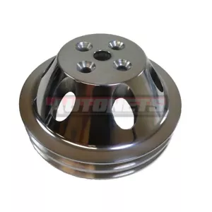 Pulido de aluminio bloque pequeño Chevy bomba de agua corta polea superior 2 ranuras dobles - Imagen 1 de 1