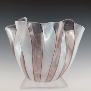 MARKED Venini Murano Purple & White Glass Zanfirico Fazzoletto Vase - Picture 1 of 10