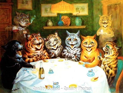 GOODS GALORE Tom Cat Bachelor Party 8.5x11" Photo Print Louis Wain Feline Art Groom Night Out