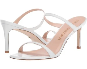 Stuart Weitzman Z1553 White Leather Aleena High-Heel Slide Sandals Size 9 M - Picture 1 of 8