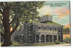 Nauvoo, IL - HOTEL NAUVOO - 1940s Linen Postcard, invitation to reserve table - Picture 1 of 2