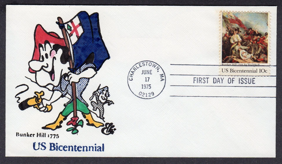 1975 Battle of Bunker Hill 200th (1564) Ellis Animated Hand Colored FDC MT412 - Image 1 of 1