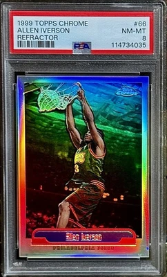 1999 Topps Chrome #66 REFRACTOR Allen Iverson PSA 8 NM-Mint HOF 76ers Pop 5 - Image 1 of 4