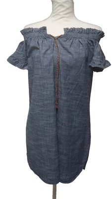 Vestido túnica Wrapper marca azul denim con hombros descubiertos talla L Foto 1 de 4