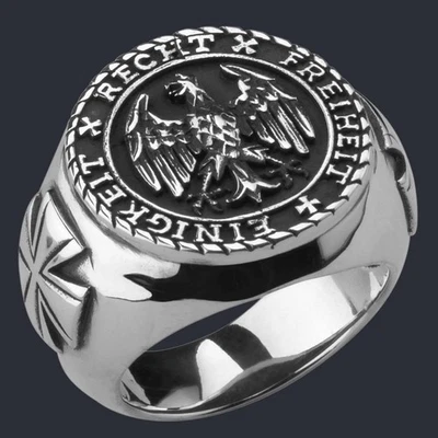 German Ring Eagle Honour 925 Silver Iron Cross Unity Justice Freedom Germany - Image 1 of 4