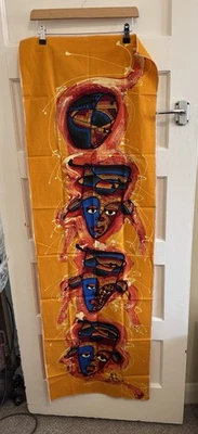 Large Mask Design Batik Painting On Cotton. Handmade Indonesian Artist Signed  - Image 1 of 4