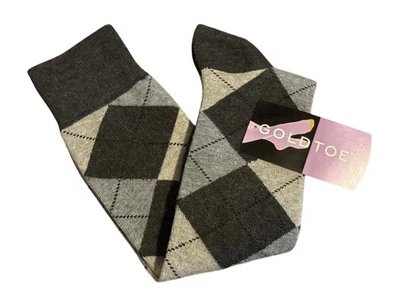 NOS Calcetines Vintage 20” Puntera Dorada Mujer 9-11 Algodón Peinado Nailon Hasta la Rodilla Argyle Foto 1 de 4