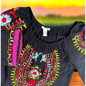 Cute Options Blouse Women L Top Embroidered Tunic Floral Boho Cottage Peasant - Picture 1 of 9