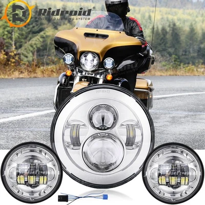 7" Chrome LED Headlight + Fog Light For Harley Davidson Heritage Softail Classic Foto 1 de 4