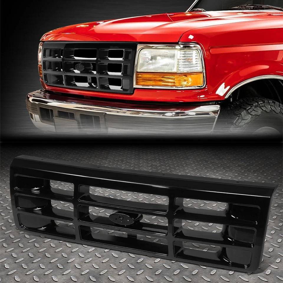 FOR 92-97 FORD F SUPER DUTY BRONCO F150-F350 F53 F59 FRONT BUMPER GRILLE BLACK - Image 1 of 4