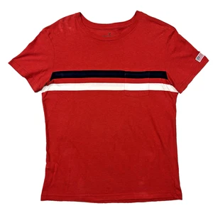 American Eagle Red Crewneck T-Shirt White Blue Stripes Men's Medium - Picture 1 of 24