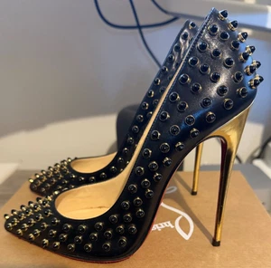 Christian Louboutin Follies Cabo 120 Black Beaded Spike Pump EU39/US8.5 NEW - Picture 1 of 12