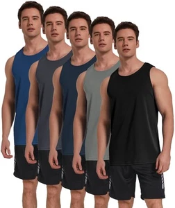 5 Pack Men's Workout Tank Tops Sleeveless Mesh Muscle Gym Shirt Quick Dry Bla... - Picture 1 of 7