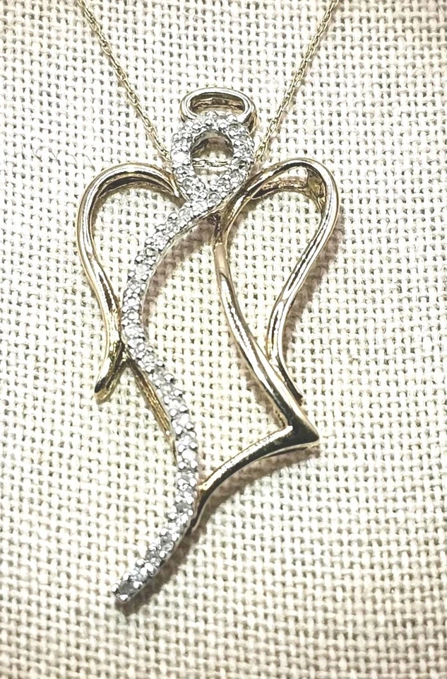 Collar Colgante Ángel de la Guarda Diamante Oro 10K Cadena 20" .20ctw Heng Ngai Regalo Foto 1 de 4