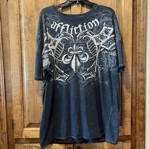 Camisa Delgada Negra Emo De Colección Affliction Blue Wings Cross Y2K Angel Grunge Motociclista 2XL - Imagen 1 de 7