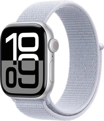 APPLE Watch S10 GPS 46 mm Alugehäuse silber Sportloop Hellblau MWWN3QF/A B-Ware - Bild 1 von 3