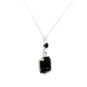 NATURAL EMERALD MAY BIRTHSTONE 925 SILVER ANNIVERSARY WOMENS PENDANT NECKLACE - Picture 1 of 4