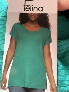 NWT Women's Spectra Green FELINA Stretchy Ribbed Short Sleeve Tee Size Small - Picture 1 of 6