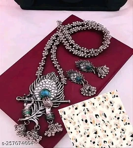 Latest Krishna Style Oxidized Peacock Design Beautiful Long Ghungroo Necklace - Picture 1 of 2