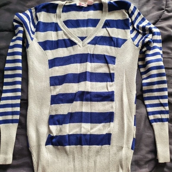 women light weight med gray/blue striped sweater - Image 1 of 1