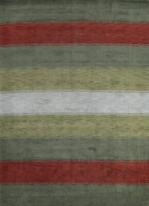 Exquisite Living Room Centerpiece Green Handmade Striped Gabbeh Rug 8x10 ft - Picture 1 of 18