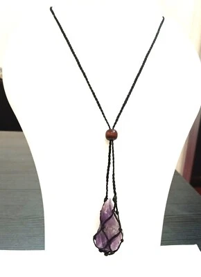 紫水晶原项链粗糙宝石项链包裹绳项链 — 第 1/4 张图片