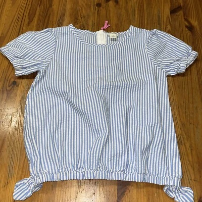 Crewcuts Girls 8 Short Sleeve Seersucker Top Blue White - Image 1 of 4